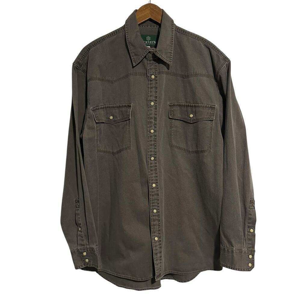 NWOT Schnee’s Long Sleeve Western Pearl Snap Shirt Dark Olive Large